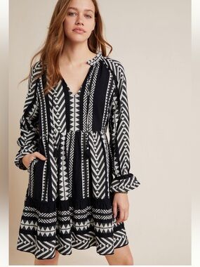 Anthropologie Maeve Dominique Tunic Dress black white size M